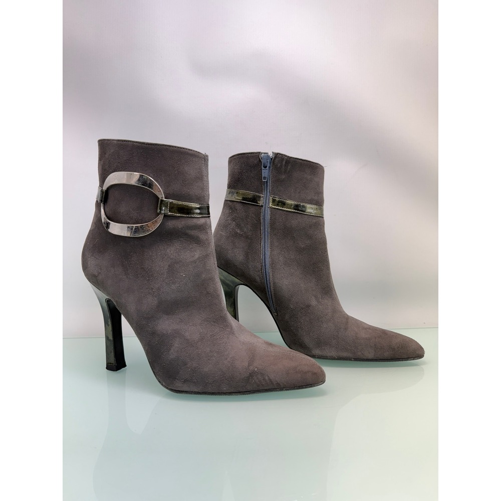 Spanish Leather Collection Ankle Boots 7.5 Gray Suede Pointed Toe Stiletto
